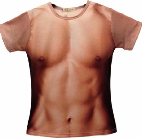 Mサイズ 男の裸 イミテーション プリント 3D Tシャツ マッチョ 面白 グッズ