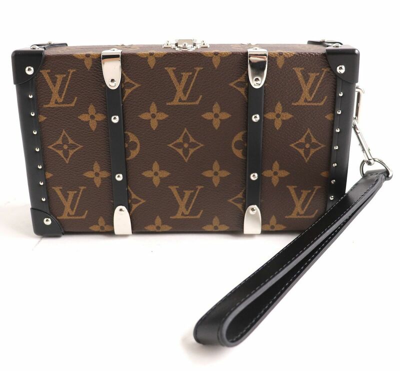 2極美品△定価737,000円 LV ルイヴィトン M20250 モノグラム・マカサー ウォレット・トランク ストラップ付き クラッチバッグ フランス製