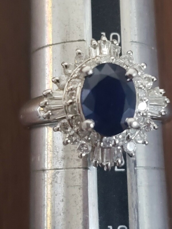 本物 pt900 ブルーサファイヤ 天然コランダム ダイヤモンド リング オーバル ミックス カット サファイア:1.45ct 重量:7g 青色 鑑別書付