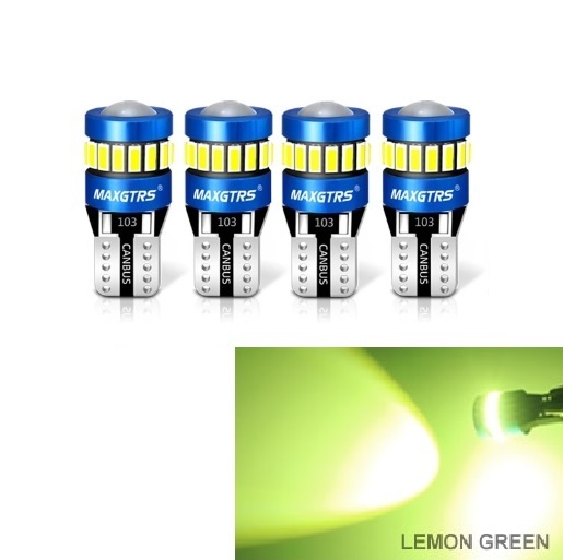 [4個] T10 LED ライムイエロー 12V キャンセラー内蔵 爆光 無極性 19LED グリーンイエロー 【送料230円】