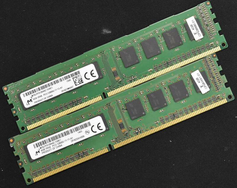 8GB (4GB 2枚組) PC3-12800 PC3-12800U DDR3-1600 240pin non-ECC Unbuffered DIMM 1Rx8 MT Micron (SA5207 x3s