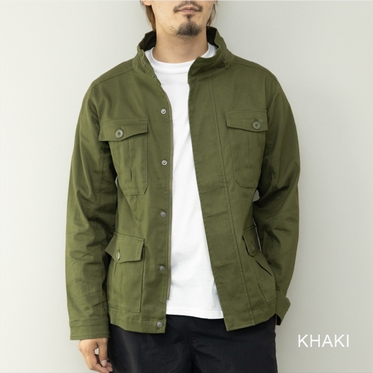 【即落送料込み】KHAKI サイズL メンズ ツイル ストレッチ スタンドカラー M-65ジャケット