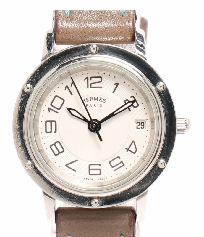 エルメス 腕時計 □N刻印 CP1.210 クリッパー クオーツ ホワイト レディース HERMES [0604]