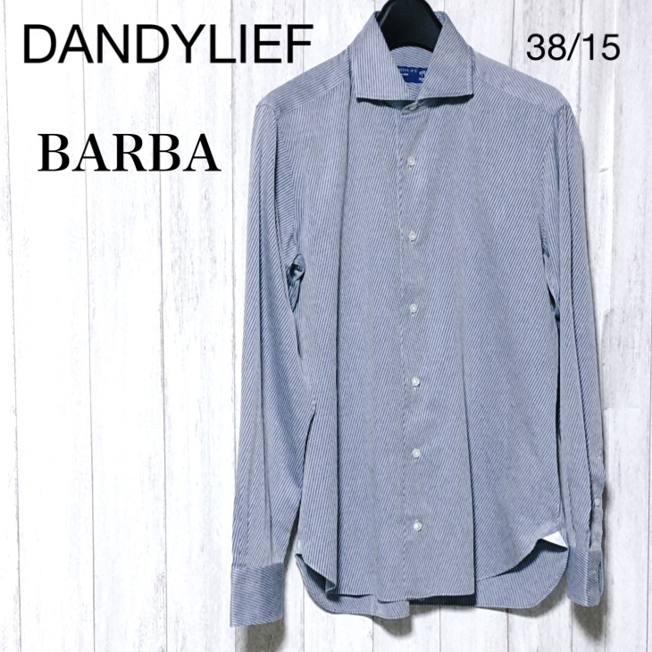 BARBA DANDY LIFE ストライプ ワイドカラードレスシャツ 38/15/バルバ ダンディライフ 伊製