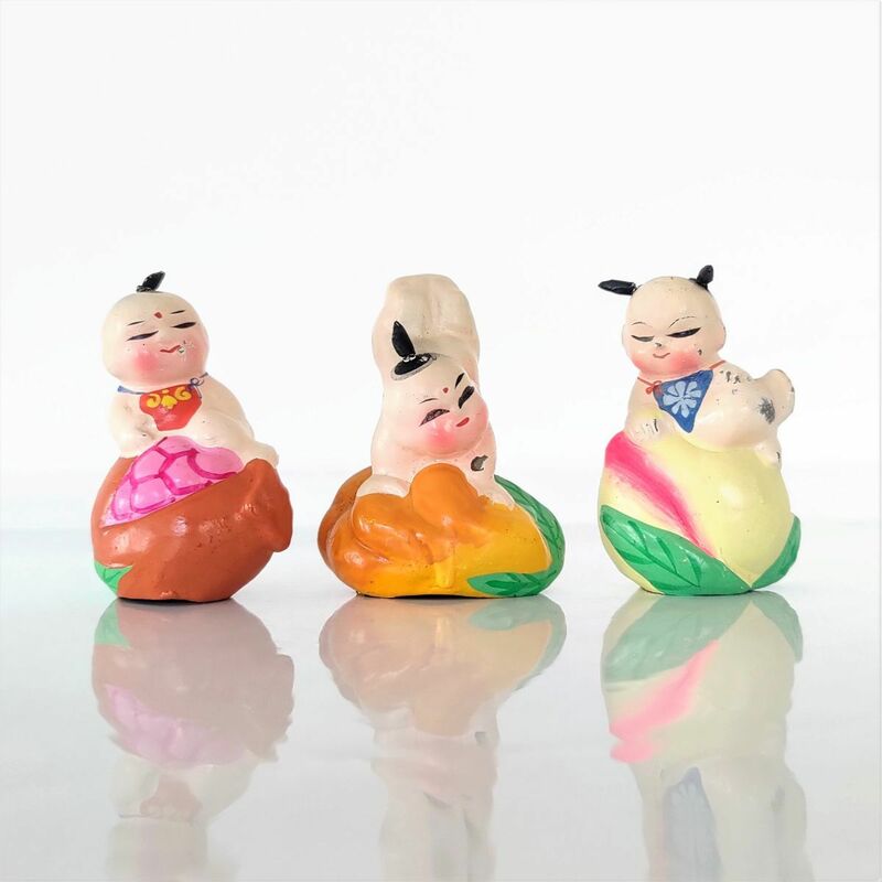 【訳あり】1円 泥人形 子ども 桃 もも 全長7cm インテリア 飾り物 ディスプレイ うぶだしSA2221