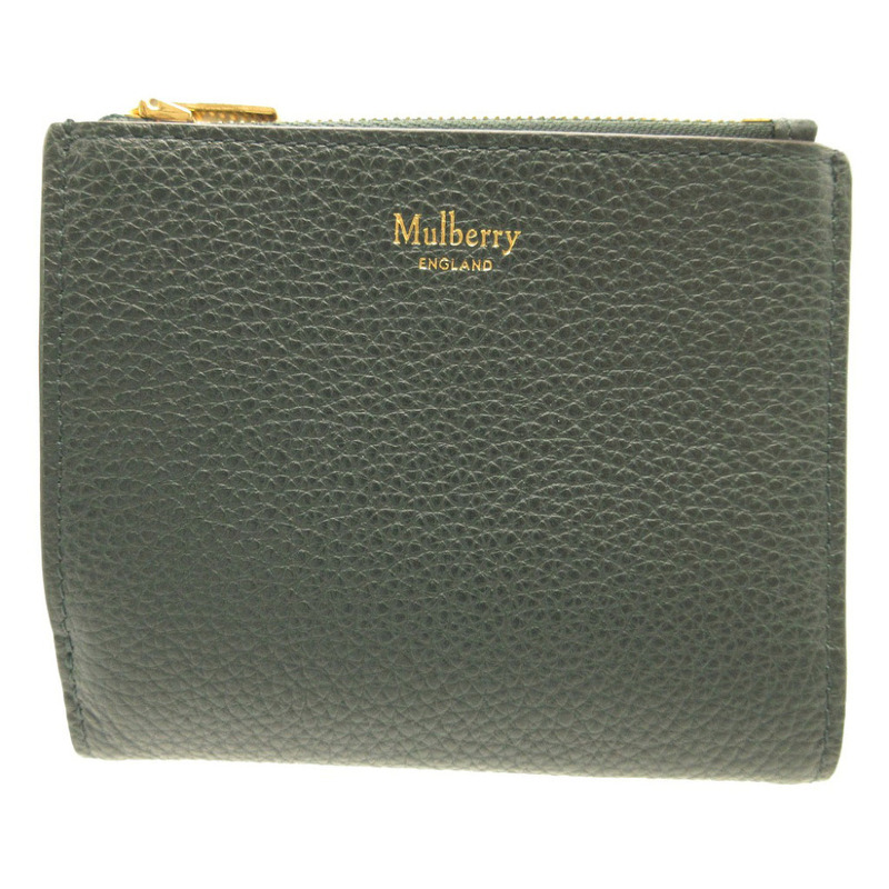 新品同様 マルベリー コンパクトウォレット レザー グリーン 緑 2つ折り財布 財布 0048 Mulberry