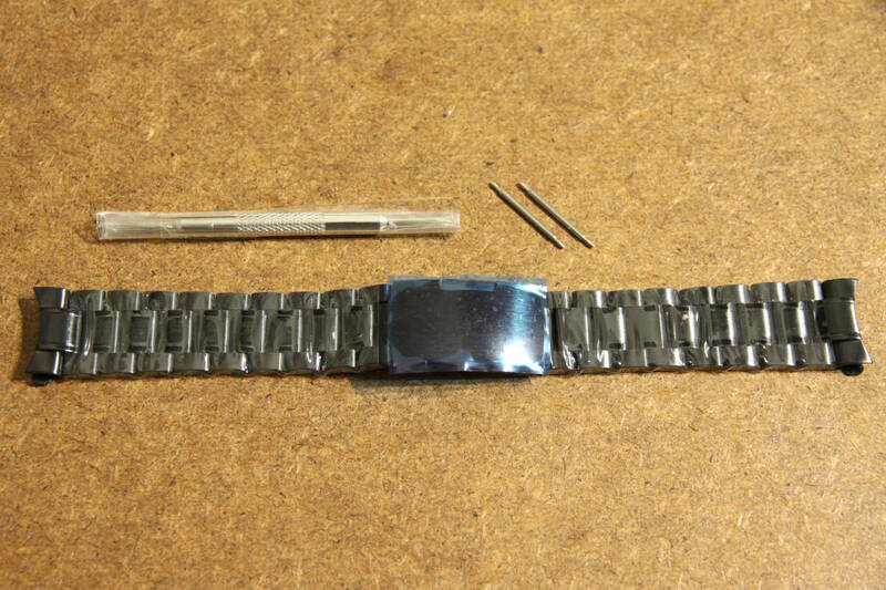  腕時計　交換用金属バンド　黒　ステンレススチール　弓カン　20mm　バネ棒　バネ棒外し付属