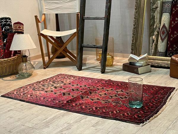 イラン産 トライバルラグ バルーチ クリーニング済 140×86.5cm Vintage Baluch Persian Carpet ウール ヴィンテージ ペルシャ絨毯 386