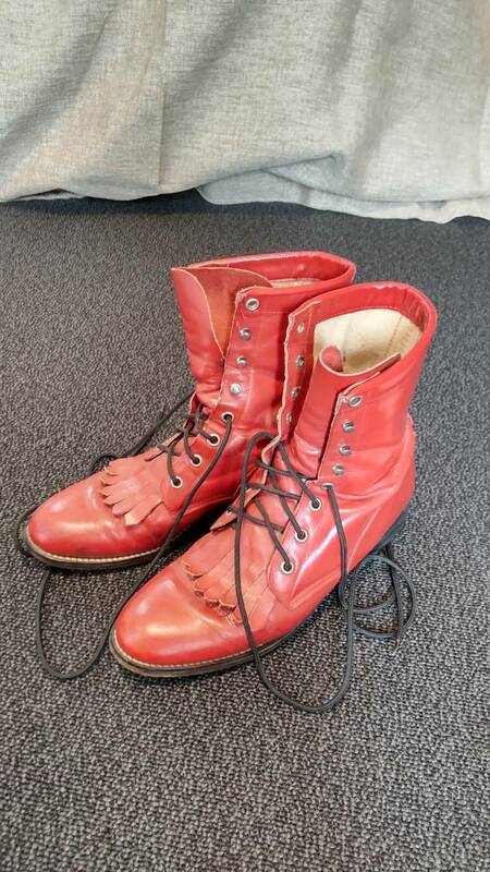 ☆DIAMOND J BOOTS(ダイアモンドジェイブーツ)☆編み上げウエスタンブーツ☆レッド(赤)☆レザーシューズ/本革靴/希少/Justin(ジャスティン)