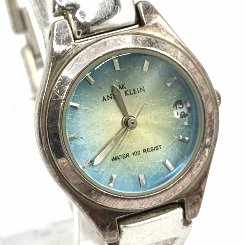 【電池切れ】アンクライン ANNE KLEIN　クォーツ腕時計　レディース　ブルー文字盤　バングルウォッチ　ケース：2.3　腕回り：15.5