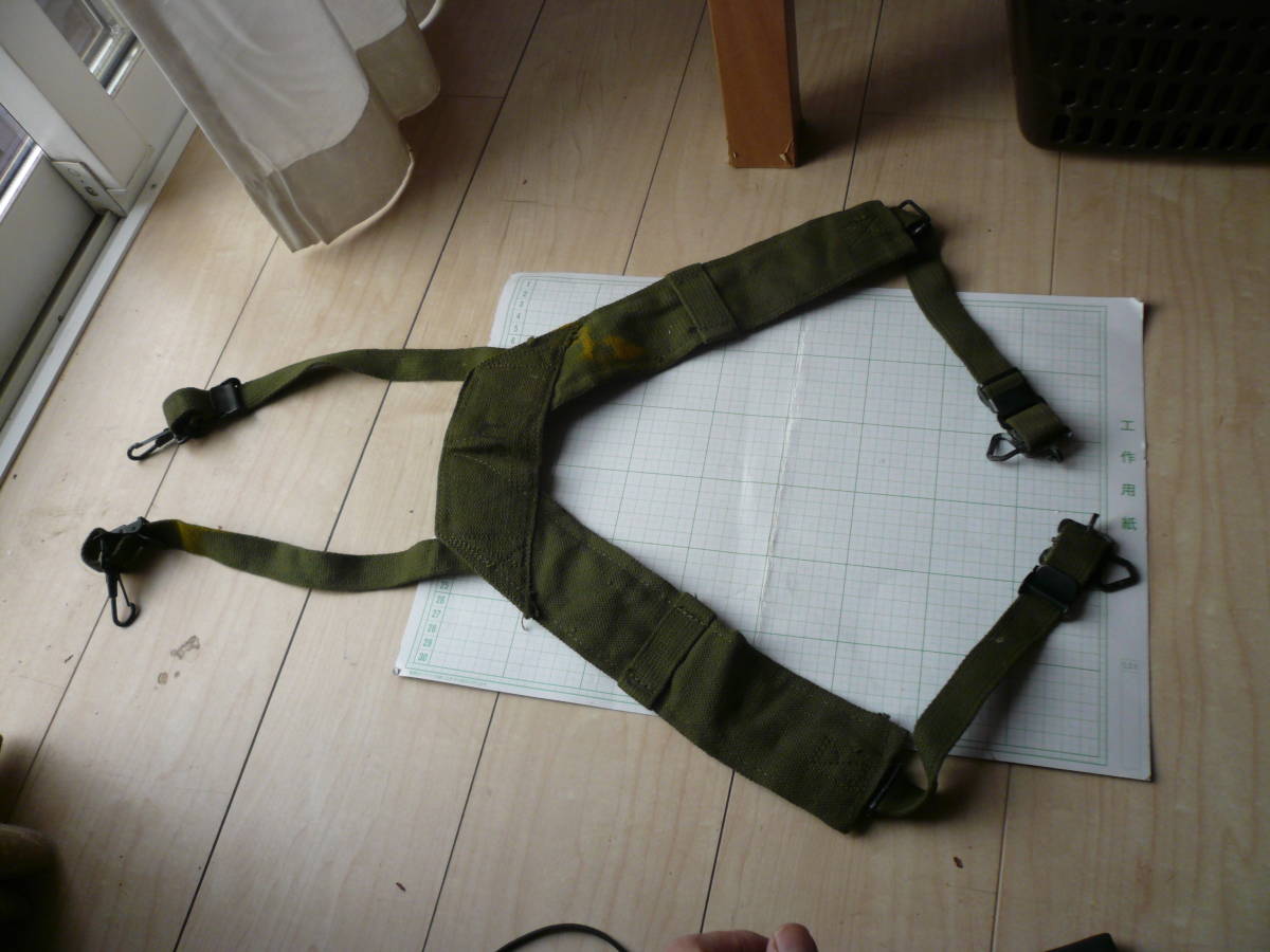 Y即決有やや難有黄 ベトナムVN戦争 アメリカ軍米軍USARMY デッドストック？未使用? コットン綿Hサスペンダー Rサイズ 印字有 送料600円～