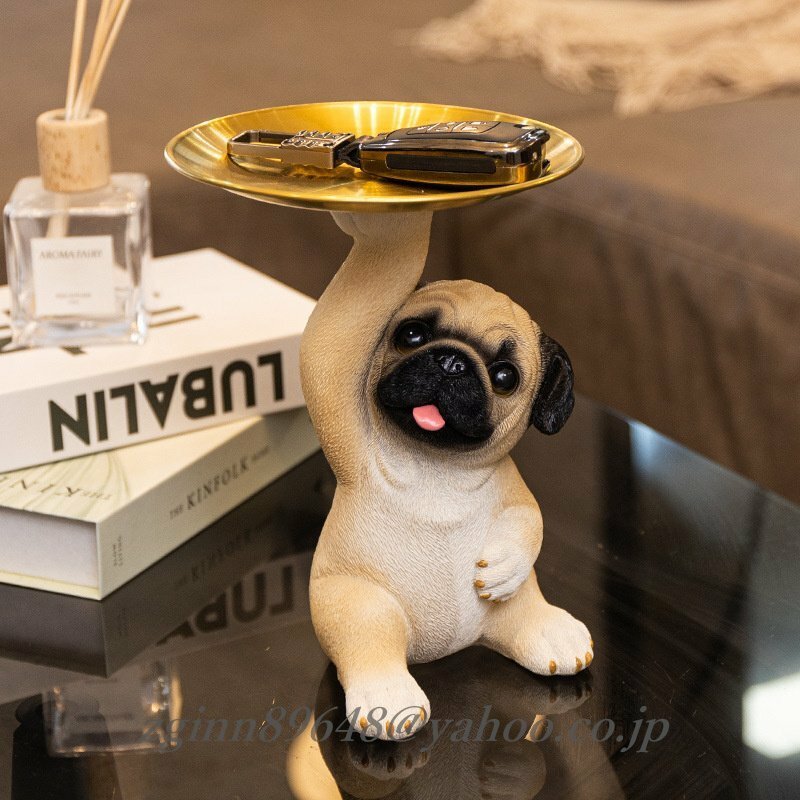 パグ テーブルトレイ 小物置き 玄関やリビングに　かわいい 犬 オブジェ 置物 雑貨 ドッグ アニマル 動物 アクセ収納 鍵置き 時計