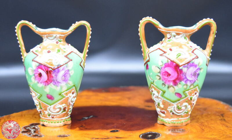 【送料無料】Pair of Victoria Ironstone Chinese Vasesミニペアーベース(花瓶) 年代保証 時代物 茶道具 陶器 美品 稀少 WWTT034