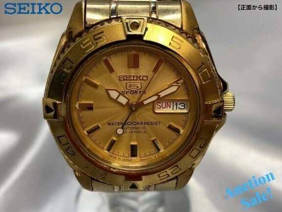 【可動品】 SEIKO セイコー ５ SPORTS 腕時計 S36-00Y0 ゴールド色 自動巻き