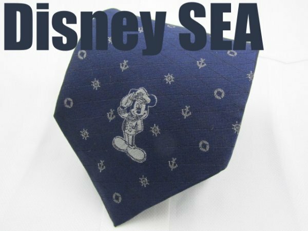 OA 933 東京ディズニーシー Disney SEA ミッキー ネクタイ 紺色系 小紋 キャラクター ジャガード