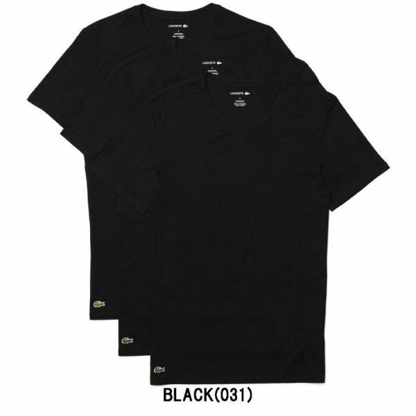 ※訳あり アウトレット LACOSTE(ラコステ)Vネック 無地 インナー Tシャツ ワンポイント 3枚組 半袖 メンズ TH3374 BLACK(031) XSサイズ