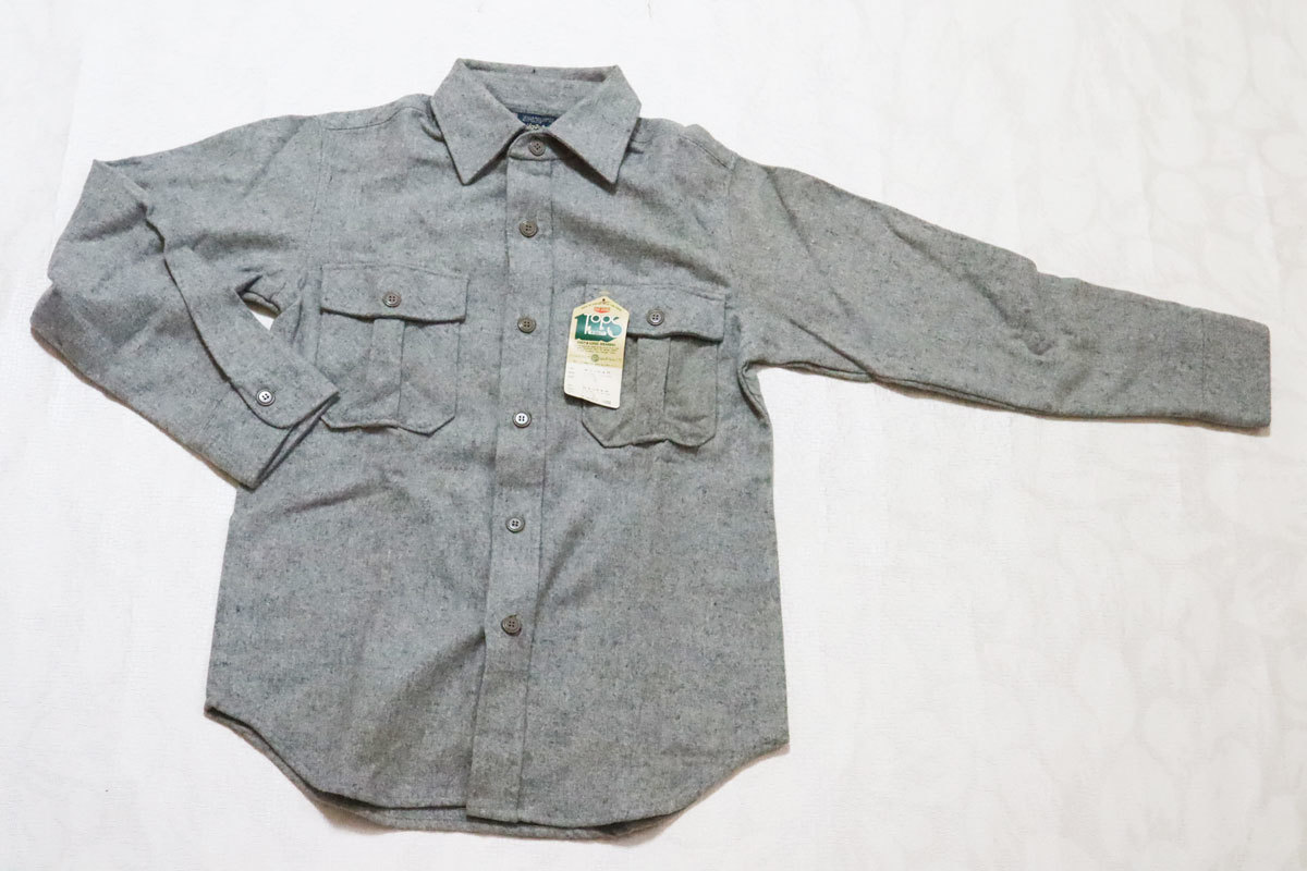 レトロ昭和ヴィンテージVINTAGEウールシャツ秋冬＊rm1339＊BIGJOHNビッグションSサイズ小さいサイズ　グレーウール60年代70年代