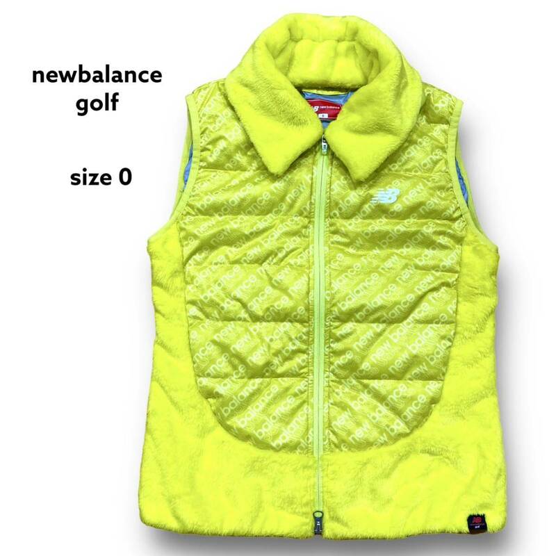 超美品 newbalance golf 2way ダブルジップ 中綿 ベスト 蛍光イエロー 黄色 ニューバランス ゴルフ ボア 総柄 ライトサーモ ウェア 0 S