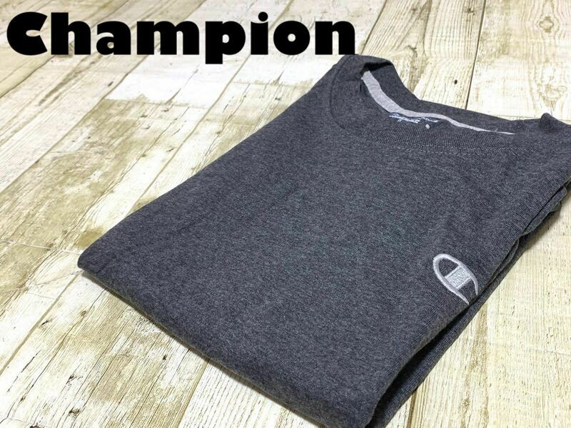 ☆送料無料☆ Champion チャンピオン USA直輸入 古着 半袖 ロゴ Tシャツ メンズ L グレー トップス 中古 即決