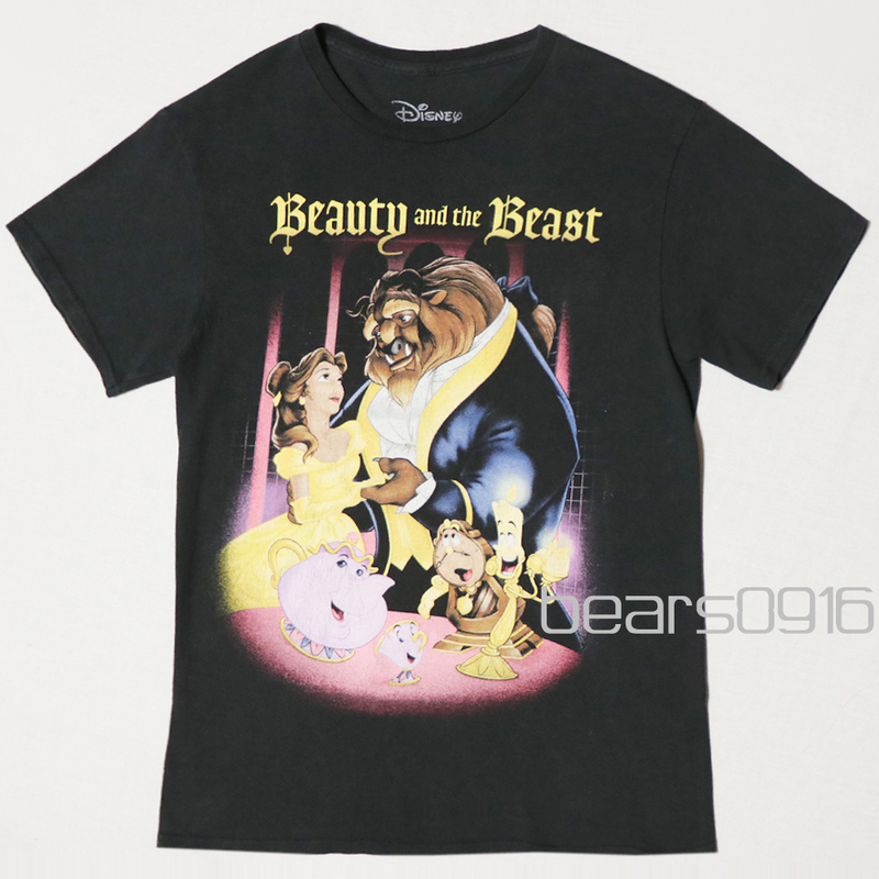 アメリカ購入 USED品 Beauty and the Beast 美女と野獣 ベル&ビースト グラフィックプリント Tシャツ 黒 S