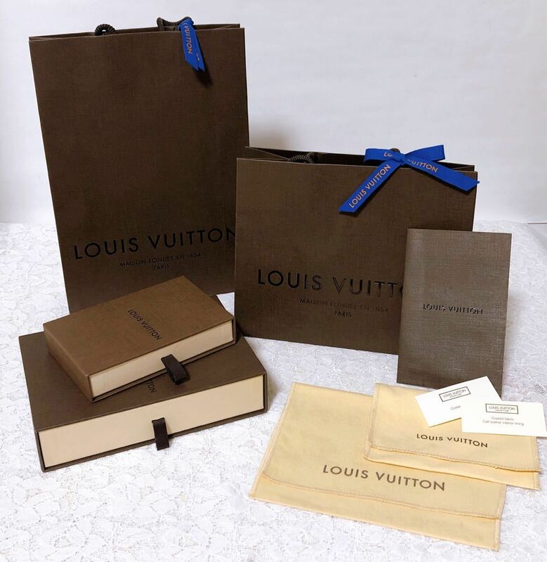 ルイヴィトン 袋箱まとめて「LOUIS VUITTON」ショッパー2枚・小物用空箱2個・保存袋2枚セット(2539) 旧旧型 ショップ袋 紙袋 折らずに配送