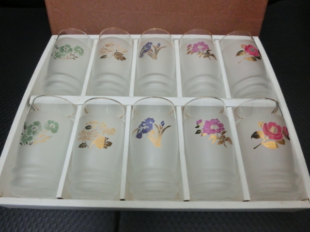 未使用品 カメイガラス 日本の詩 花 タンブラー 10客セット グラス コップ