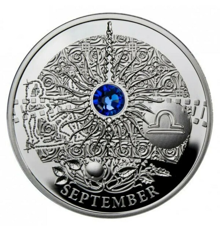 アニバーサリー・クリスタルコイン (9月) シルバープルーフ スワロフスキー 2013年 ポーランド