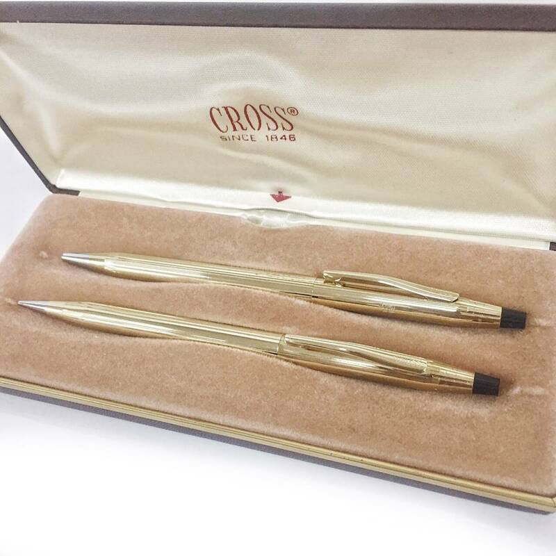 ■要修理品!!シャーペン芯が出ない!!CROSS/クロス MADEINUSA 金色 1/20 10KTGOLDFILLED ツイスト式ボールペン・シャープペンシル2点セット