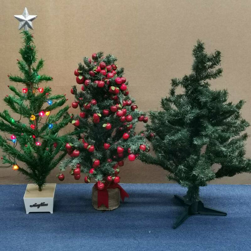 送料無料 Xmas クリスマスツリー テーブルツリー リンゴの木 イルミネーション付き 約80cm～100cm 3セットまとめ 現状品#11903