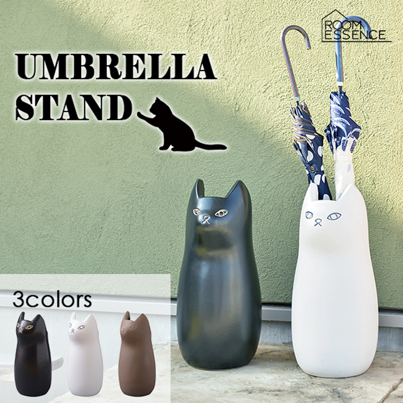ネコの傘立て 白猫 CLY-12WH 陶器 スタンド かさ立て ねこ ネコ 猫 おしゃれ 玄関 傘