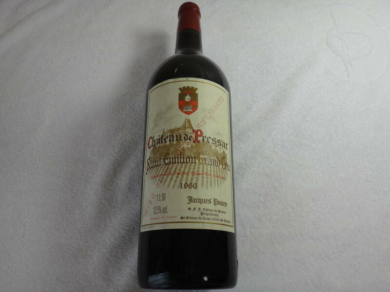 激レア!古酒1,5L　1966年St－Emilion赤ワインChteau de Pressac(サンテミリオン　シャトープレサック　箱なし