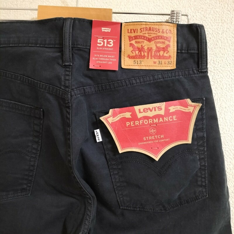 未使用☆Levi's 513 コットンパンツ スリムストレート ストレッチ ボトムス 黒 ジッパーフライ W31 タグ付 ボトムス リーバイス 古着 USED