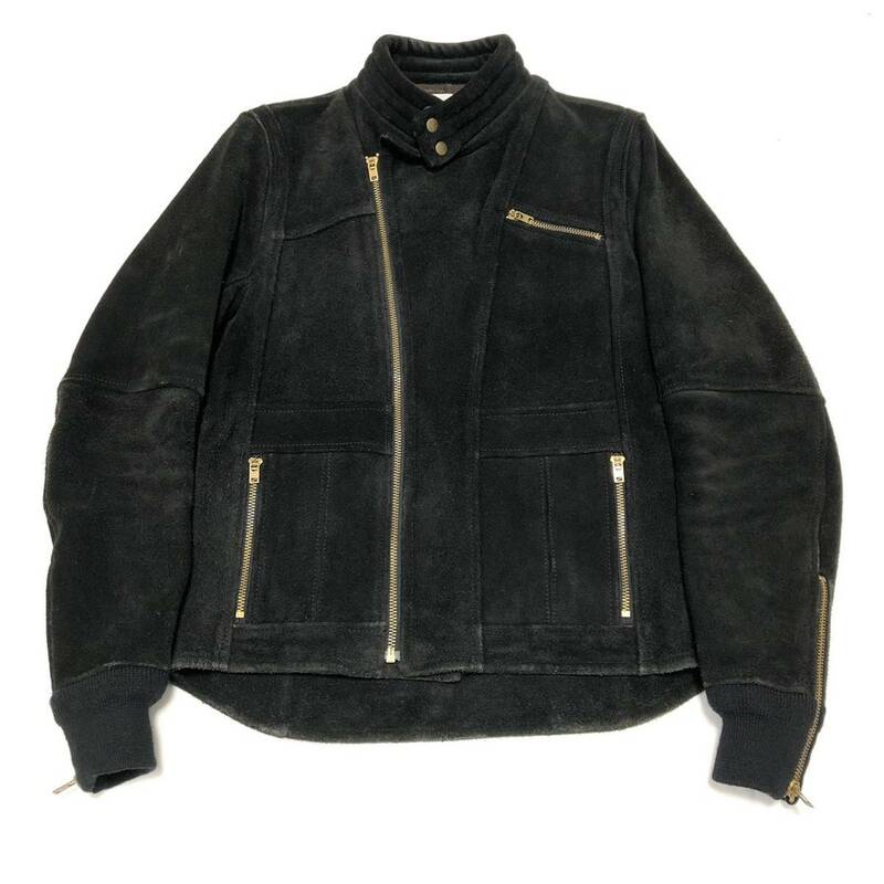 Kolor sude leather jacket カラー　ダブル　ライダース　ライダースジャケット　レザージャケット　スエード　黒　ブラック