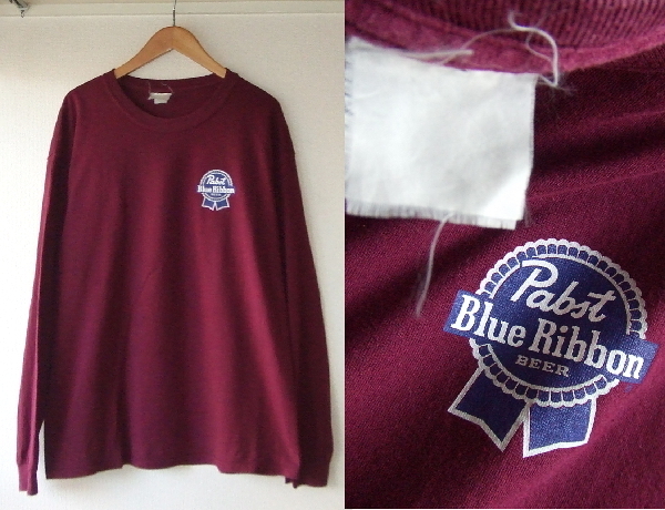 L~XL?★Pabst Blue Ribbon BEER★長袖Tシャツ マルーン　パブスト ビール カットソー ロンT ハーレー バイカー ロングスリーブtシャツ ビア