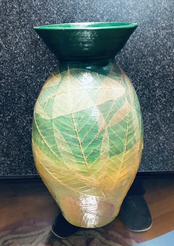 【送料無料】花器 花瓶 古美術 骨董品 壺花 Green リーフ柄 壺