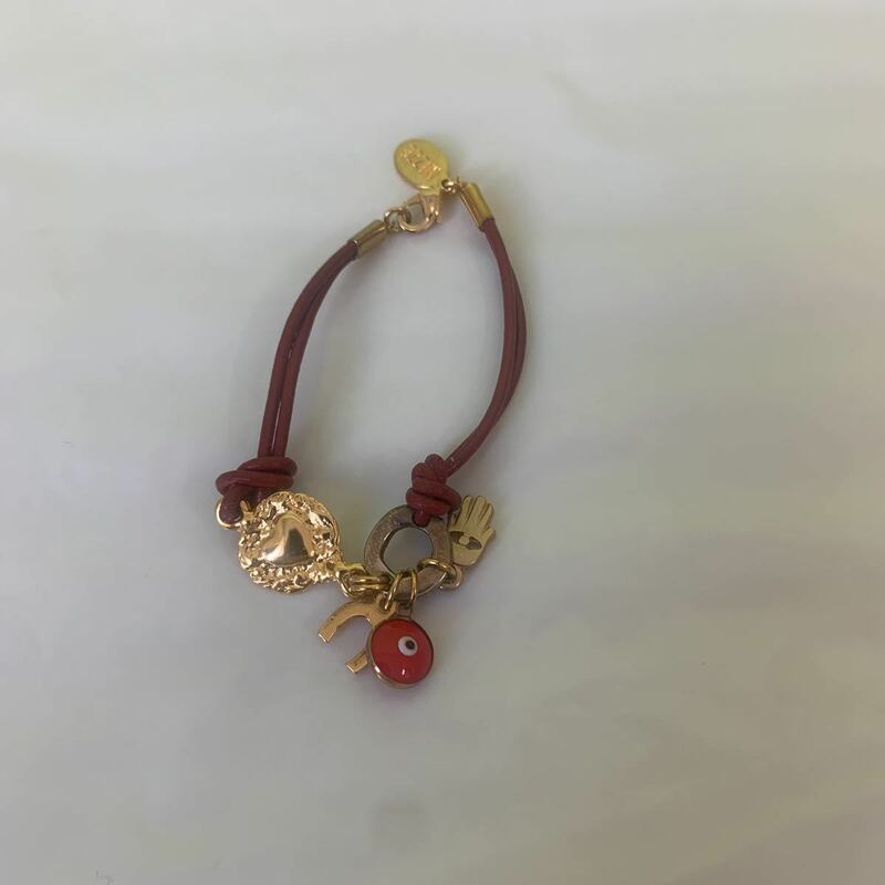 Kabbalah Leather Charm Bracelet for Good Lick Red アクセサリー カバラ チャーム