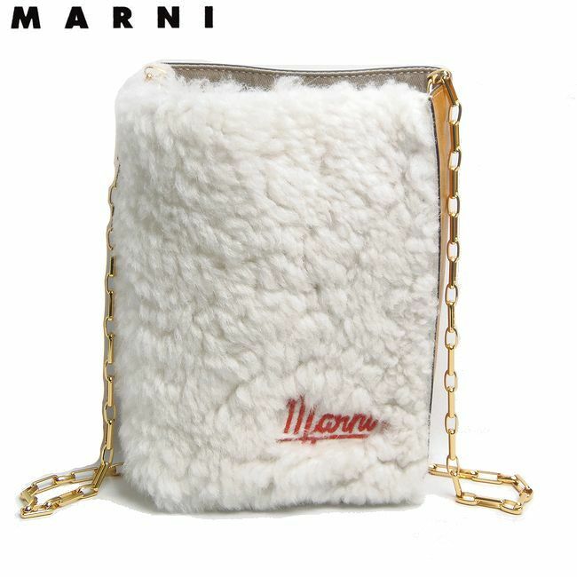 【15万新品！】MARNI マルニ MUSEO NANO ボア×レザー チェーン ショルダーバッグ SHEARLING CHAIN BAG ホワイト×イエロー 本物！SALE