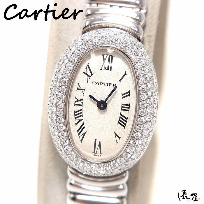 【カルティエ】ミニベニュワール ダイヤベゼル 750 K18WG 極美品 レディース 腕時計 Cartier Baignoire 俵屋