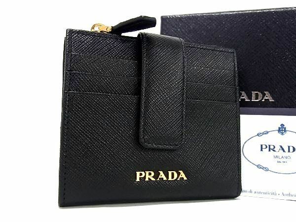 ■新品■未使用■ PRADA プラダ サフィアーノレザー 二つ折り 財布 ウォレット 小銭入れ 札入れ レディース メンズ ブラック系 AQ3599