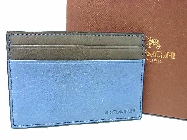 ■新品■未使用■ COACH コーチ レザー カードケース カード入れ パスケース 定期入れ ブルー系×ブラウン系 DA4141