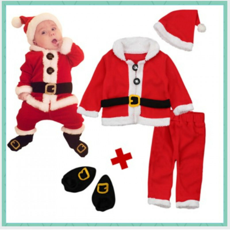 《１００】《豪華4点セット）新品 ベビー クリスマス コスプレ 大人気 サンタ 衣装