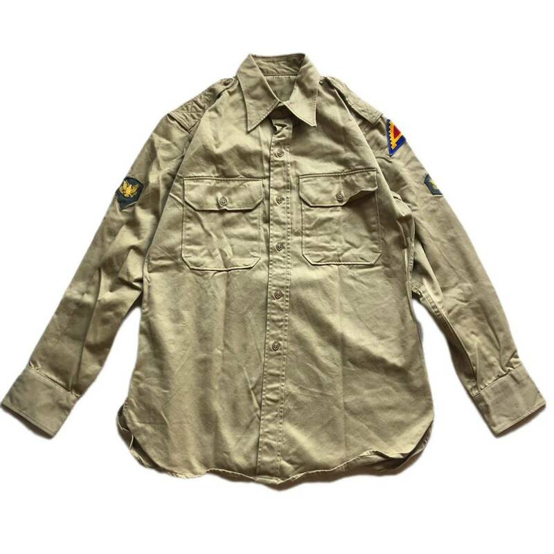 美品 米軍 実物 US ARMY M46 長袖 マスタードシャツ 40s 46年代 ビンテージ WW2 ユーティリティシャツ　ワッペン　15 1/2 Lくらい