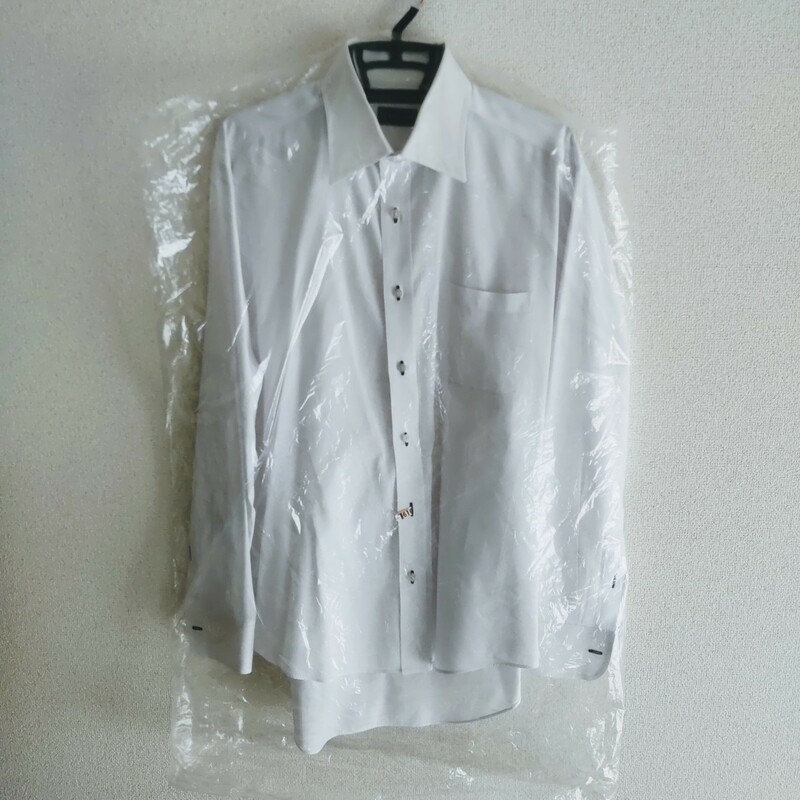 Yシャツ ワイシャツ メンズ L 41-84 長袖 シャツ 白 ドット リメイク 使い捨て はぎれ 貸衣装 レンタル 格安 難有 パーフェクトスーツ