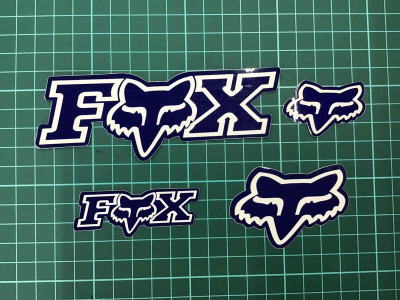 『Fox Racing』 ステッカー　4枚セット　ロゴ＆ヘッド　青　フォックスレーシング②