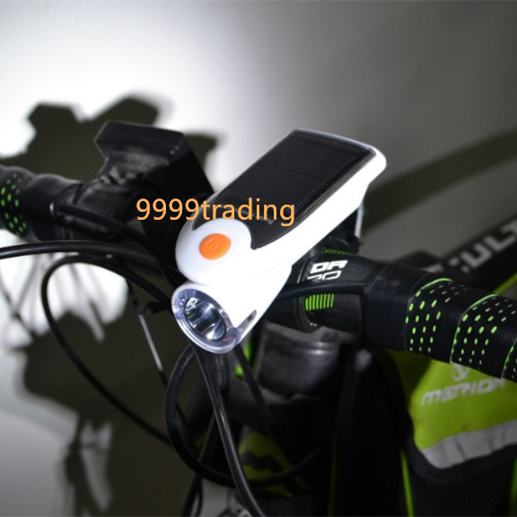 自転車 ソーラー LEDライト ホワイト 新品 防水 USB充電 防災ライト サイクリング パーツ カスタム 即納