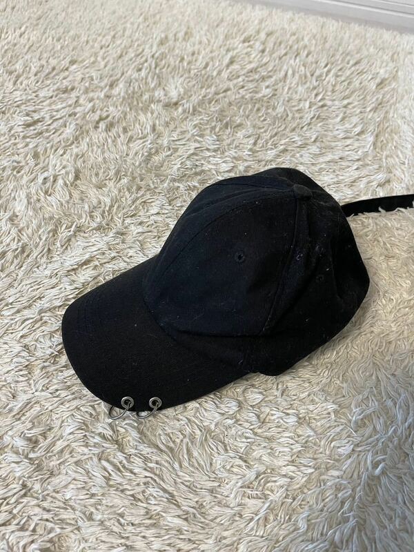 帽子 韓国 リング付き キャップ 野球帽　 男女兼用 調節可能　ブラック　黒