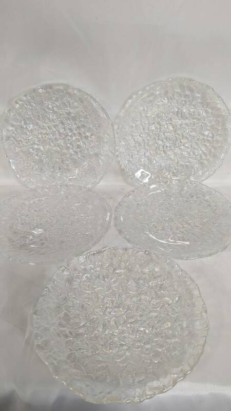 【H1146】 クリスタルガラス皿5枚セット 昭和レトロ 未使用