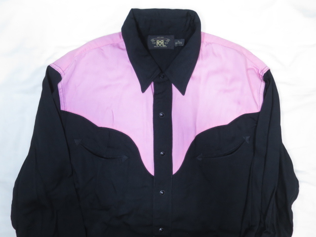 RRL レーヨン ウエスタン シャツ XL ブラック × ピンク ロカビリー 50s ビンテージ ダブルアールエル h bar c 