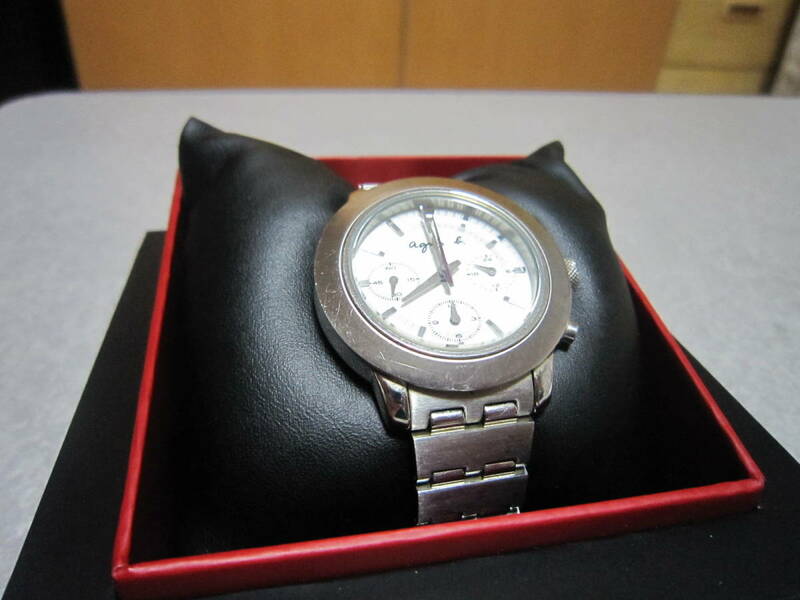  アニエスベー ７T11-OANO GIVE LOVE レディース クォーツ腕時計 クロノグラフ 金属ベルト 稼働品 美品