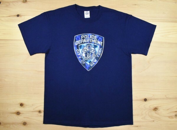00'sUSA古着 NYPD ニューヨーク市警察 エンブレムロゴ Tシャツ sizeL 紺 ポリス オフィシャル アメリカ アメカジ DELTA